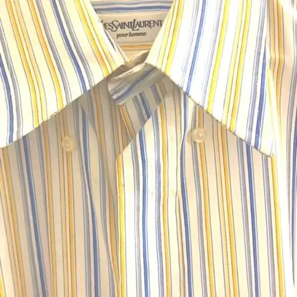 Yves St Laurent Dress Shirt Sz 42 Yellow Stripe EMBROIDERED YSL Embroidered Cuff Yves St Laurent Dress Shirt Sz 42 Yellow Stripe EMBROIDERED YSL Embroidered Cuff